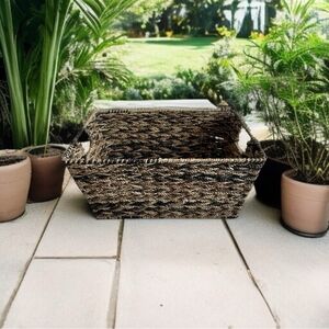 Wicker Rectangular STORAGE BASKET Brown Wicker Crate Storage Bin with Handles